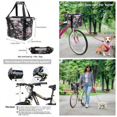 - Cesta para manubrio de bicicleta para perros, plegable, desmontable, de liberacin rpida, fcil de instalar, bolsa de ciclismo y picnic