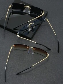 3 Pairs/Set Men's Rectangular Frameless Metal Fashion Glasses, New Stylish Eyeglasses Suitable For Daily Life, Beach Vacation And Outdoor Travel - Multicolor - View 2