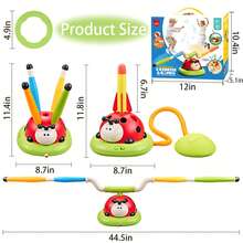 Mesin Permainan Olahraga Kumbang 3-in-1, Peluncur Roket, Lompat Musik & Lempar Cincin, Untuk Anak Usia 3+, Mainan Luar Ruangan, Hadiah Ulang Tahun & Liburan yang Sempurna - Merah - View 8
