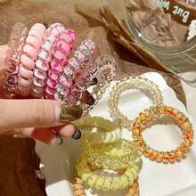 6pcs Pink Elastic Hair Bands - Hair Accessories With Fun Patterns And Designs, Sweet Fresh Premium Telephone Wire Hair Bands, Durable, Casual Women Hair Decor - Pink - View 3