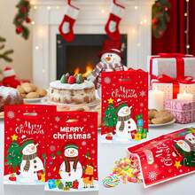 10/25/50 PCS Merry Christmas Goodie Bags Christmas Snowman Plastic Gift Bag With Handle Xmas Cute Double-Sided Printed Treat Candy Bags Xmas Theme Red Party Favor Bag For Winter Holiday Party Supplies - Multicolor - View 1