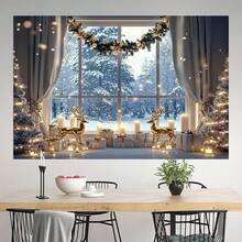 1 pieza Fondo de fotografía de Navidad de poliéster de moda 2026, pancarta de paisaje nevado de invierno, árbol de Navidad, decoración de fiesta navideña, decoración de pared interior/exterior, decoración de cabina fotográfica navideña, decoración de Navidad y Año Nuevo, regalo de Navidad - Multicolor - Ver 9