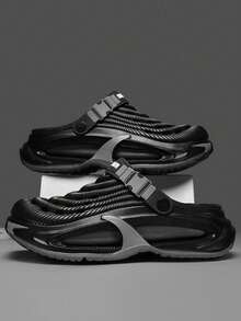 Men's Clogs Summer New Closed Toe Slippers Thick Sole Hollow Breathable Casual Sports Sandals For Men Students Campus Fashion Casual Fishing Driving Travel Youth Outdoor Beach Sand Water Wading Stream Crossing Driving Dual Use Soft Comfortable Slip-On Sandals Men's Plus Size 46 47 Unisex Couple Sandals Lightweight EVA Mesh Hollow Garden Sandals Bath Silent No Noise Men's Slippers Kitchen Chef Shoes Hospital Nurse Shoes Soft Sole Shock Absorption Design Elastic Sandals Men's Slippers - Black - View 3