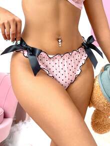 Bragas dulces y cómodas de estilo sexy para mujer con estampado de lunares rosas y volantes de color contrastante, adecuadas para festivales de música, San Valentín, momentos románticos - Rosa - Ver 1