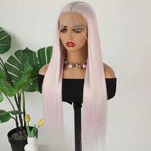 Transparent Purple Pink Long Straight Hair Synthetic Lace Front Wigs Glueless Light Pink Color Transparent Lace Heat Resistant Fiber Hair Wigs For Women Natural Hairline Baby Hair Daily Use Party Weddings Cosplay Halloween - 冰莓粉紅色 - 查看 8
