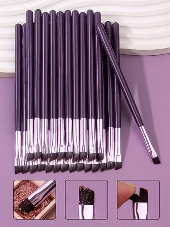 15/25支装高级紫色斜角眼部化妆刷 - 眼线刷、细节刷、眉刷、遮瑕刷，适合初学者和日常妆容，眉刷、眼影刷、螺旋刷、螺旋刷