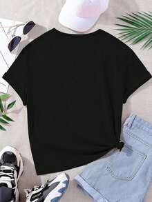 Tween Girl Summer New unicorn Cartoon Cute &amp; Dynamic Printed Black T-Shirt