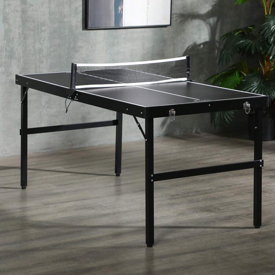 SPORTNOW 5ft Mini Table Tennis Table, Folding Ping Pong Table With Net And Aluminium Frame, Portable Ping Pong Game Set For Indoor Outdoor Use, Black - Black - View 1