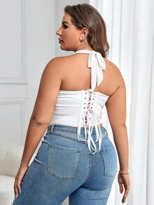 Blazique Áo corset nữ thanh lịch cỡ lớn co giãn bằng lưới có gọng định hình eo Áo hai dây buộc sau lưng hở lưng định hình hàng ngày thoải mái, thường ngày, trang phục Halloween, trang phục Giáng sinh, Lễ tạ ơn - trắng - Xem 4
