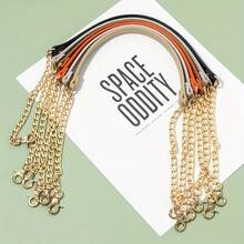 1pc Gold Metal Chain With Black PU Leather Strap - Fashionable & Versatile, Can Be Used As DIY Handbag & Shoulder Bag Accessory, Square Buckle Design, Suitable For Wallet Strap Or DIY Wallet Making - Multicolor - View 5