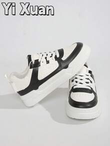 女士户外休闲运动鞋，金属扣装饰，仿皮，系带，舒适，时尚，2025 年秋季新款 - 黑色 - 查看 7