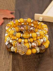 Set Of 4 Vintage & Elegant  Style Colorful Acrylic Beaded Elastic Bracelets For Women, Suitable For Festivals, Birthdays, Dates, Dances, Parties, Weddings, Holidays, Shopping, Daily Commutes.