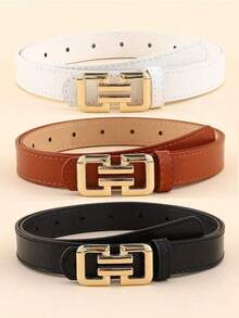 3pcs/Set Fashion Women's PU Leather Belt With Shiny Buckle - Versatile Accessory Suitable For Spring, Matching With Dresses And Casual Outfits Summer, School Fall, Autumn, Halloween - 多色 - 查看 2
