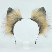 Dodheah Wolf Ears Headband - Realistic Fox Cat Ears With Golden Hair Texture, Adjustable Headband For Cosplay, Halloween, Christmas - 黑色 灰色 - 查看 2