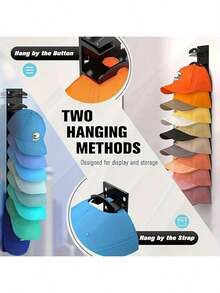 Baseball Cap Organizer 1 Piece, Wall Mounted Hat Rack With Strong Adhesive, Holds Up To 10 Hats, Hangs On Wall, Behind Door, Door Frames, Closet, Can Be Displayed And Stored, Beautiful And Practical, Hat Organizer Multi-Layer Two Mounting Methods (Black) - Black - View 8