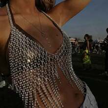 Tassel Rhinestone Chest Chain Bra Body Jewelry For Women Silver Bikini Bra Body Chains Underwear (Silver1)2025 - 1 - 查看 3