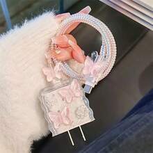 Butterfly Flower Charger Protective Cover, 20W/18W Charging Cable Protective Cover, Compatible For IPhone 16 Pro Max/15/14/13/12/11 Charger, Perfect Gift For Friends And Besties - Clear - View 3