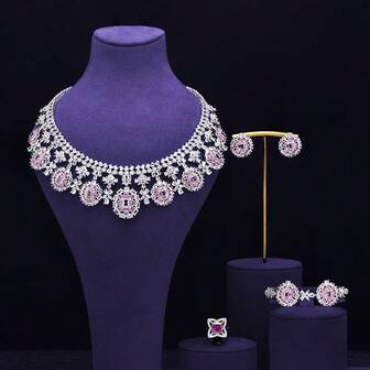Luxury 4-Piece Bridal Wedding Set With Cubic Zirconia Women's Wedding Party Brides Accessories In Saudi Arabia
