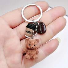 A Cute Teddy Bear Coffee Charm Keychain - Brown (Coffee Bean Color), Featuring A Metal Ring Closure - Perfect For Birthdays, Gifts For Coffee Lovers, Party Favors, Bag And Notebook Decorations - Stylish Accessory For Women, Fun Design, Durable Metal Ring. - 1 - 查看 7
