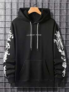 Printed Closed Sweatshirt Hooded Tracksuit Fashion Streetwear A Distant Dream Long Sleeve Flannel Top - màu đen - Xem 2