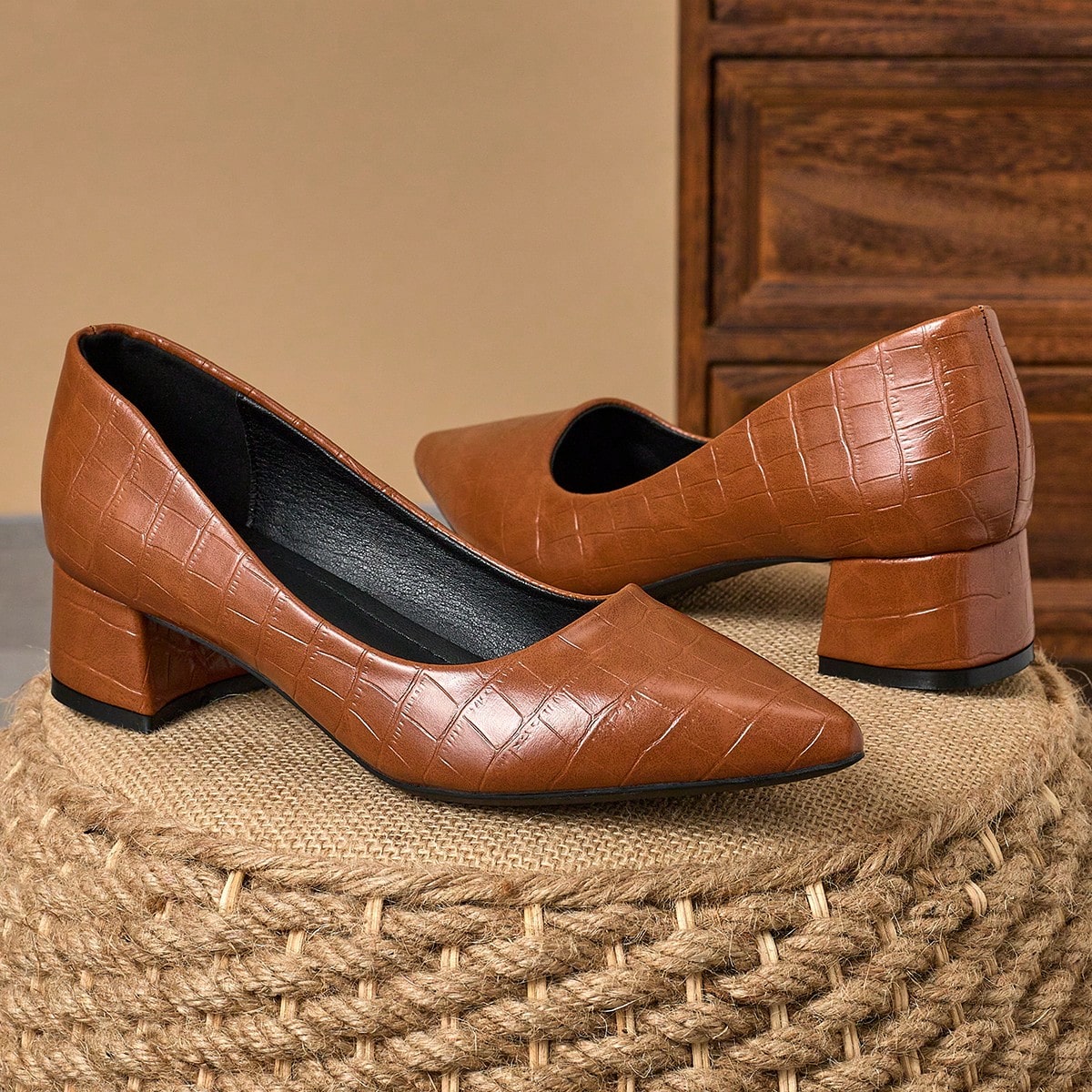 Tacones de punta fina con cierre, con textura de piedra verde azulada, talón cerrado color albaricoque, adecuados para vacaciones, viajes, compras, e