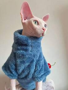 Áo len mùa đông mềm mại màu trơn ấm áp cho mèo, có 5 màu, phù hợp cho mèo Devon Rex và chó nhỏ - Màu xanh lam - Xem 12