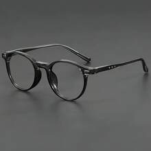 Neutral Retro Round Acetate Glasses, Brown And Green Nostalgic Optical Frame With Transparent Lenses - Neutral Fashion Accessories Full Frame ABS Resin PC Decorative Non-Prescription Style,  Glasses, Classic Design, Lightweight And Durable Material, Suitable For Fashion-Driven Buyers - 黑色 - 查看 2