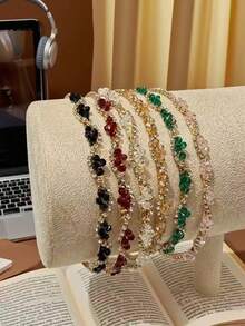 1 buah/6 buah Bando Kristal Berkilau Warna-warni Baru, Hiasan Kepala Ringan dan Elegan untuk Anak Perempuan, Cocok untuk Pesta, Ulang Tahun, Pemakaian Sehari-hari untuk Merapikan Poni, dan Hiasan Rambut. - Kristal berlian imitasi berbentuk S multiwarna - View 8