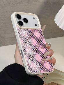 1 pezzo Nuova custodia telefonica di moda personalizzata, in pizzo rosa a quadri, goffrata, impermeabile, antiurto e antiscivolo, morbida, adatta come regalo di compleanno/festività per amici, famiglia, coppie, compatibile con modelli di telefono Apple/Redmi
