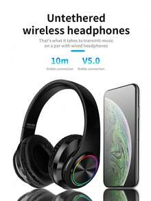 B39 RGB Lighting Wireless Headphones, Gaming Headset With Deep Bass, HIFI Sound Quality, Super Long Battery Life, Compatible With Apple, Android, 150mAh - Black - View 3