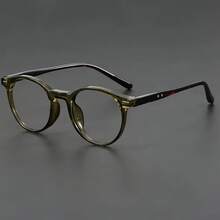 Neutral Retro Round Acetate Glasses, Brown And Green Nostalgic Optical Frame With Transparent Lenses - Neutral Fashion Accessories Full Frame ABS Resin PC Decorative Non-Prescription Style,  Glasses, Classic Design, Lightweight And Durable Material, Suitable For Fashion-Driven Buyers - 黑色 - 查看 3