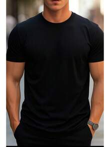 Men's Basic Slim Fit Round Neck T-Shirt - màu đen - Xem 2