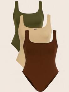 Kit 3 Body Bori Women's Tank Top Thick Strap Basic Casual Blogger Suplex Various Colors Spring Summer - Nude/Military Green/Brown - View 2
