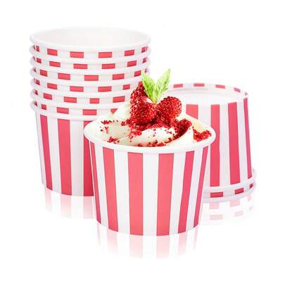 10pcs/20pcs/50pcs Red White Striped Ice Cream Cups Red Stripes Paper Snack Bowls Circus Carnival Paper Dessert Containers For Hot Or Cold Soup Yogurt Christmas Food Containers Wedding Birthday Party Favors