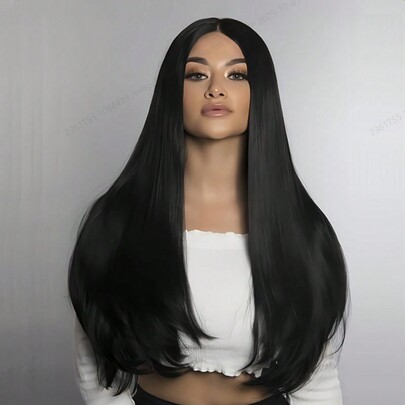 13x4 طويل مستقيم 28 بوصة شعر طبيعي أسود بني باروكة أمامية من الدانتيل، باروكة أمامية من الألياف الصناعية مع خط شعر مشذب مسبقًا، ألياف شعر مقاومة للحرارة، باروكة مستقيمة حريرية للنساء، تنكري، حفلات، الاستخدام اليومي