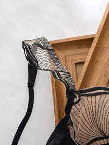 2PCS Women's Black Embroidered Lace Sexy Lingerie Set, Semi Transparent Design Playful And Cute Bra And Underwear, Christmas And Halloween Gifts - Black - View 3