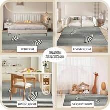 1Pc Large Light Beige-Friendly Area Rugs - Black & White High Pile Density, Soft Felt Backing, Machine Washable, No Lint Odor, 31x20 Inch & 84x60 Inch Sizes For Living Room, Bedroom, Office - 樣式 1 - 查看 7