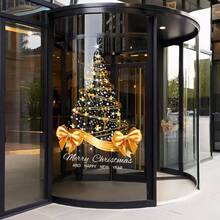 1 Stück Goldener Weihnachtsbaum Glasaufkleber, Fröhliche Weihnachten Fenster Glas Tür und Fenster Statischer Aufkleber, Wiederverwendbarer PVC Fensteraufkleber, Glasdekoration, Einfach anzubringen, ohne Klebstoff, Weihnachtsgeschenk, Weihnachtsdekoration für Zuhause