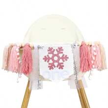 QY- Snowflake Tassel High Chair Banner - One Winter Onederland Highchair Banner Pink 1st Birthday Highchair Banner Frozen Wonderland Party Photo Props. -6459 - 雪花一生日高腳椅橫幅 - 查看 1