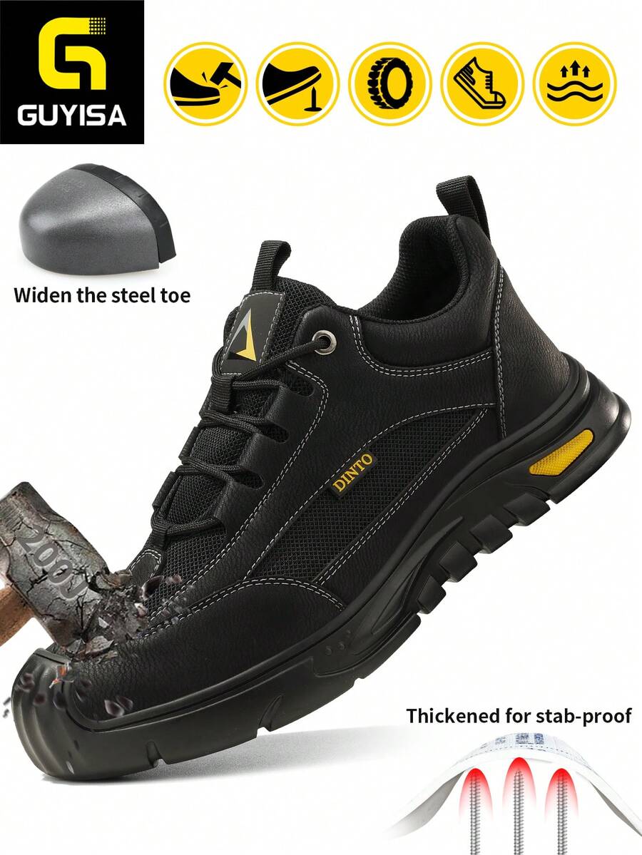 GUYISA 專業防護鞋,歐盟標準鋼頭,柔軟 Kevlar 防穿刺中底,男士休閒功能鞋,適合四季穿著,護理師鞋 - 黑色 - 查看 1