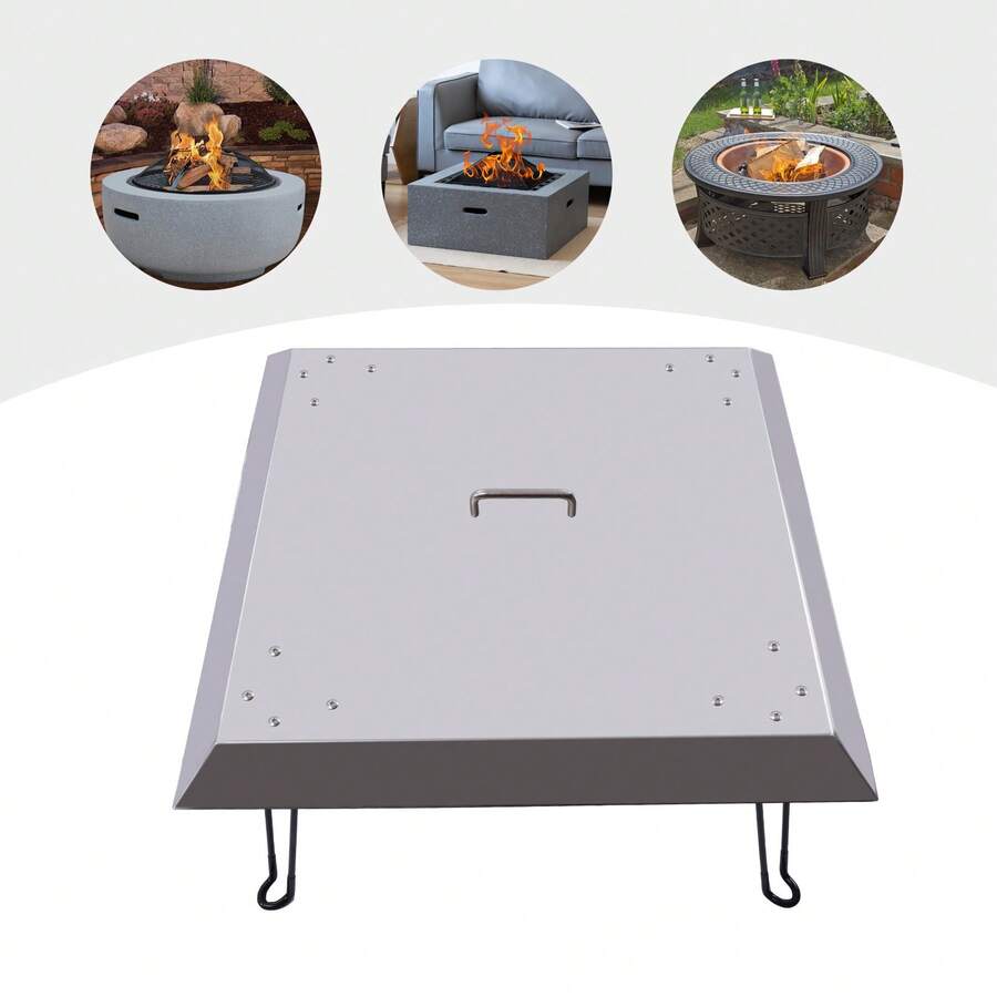 Outdoors Fire Pit Heat Deflector Pushes Heat Down And Out Stainless-Steel With Carrying Handle - Silver - View 1