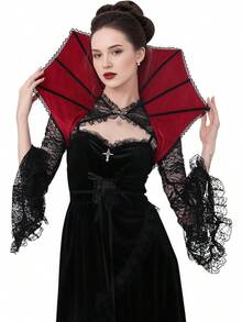 Womens Vampire Stand Up Collar Victorian Gothic Queen Neck Collar For Halloween Cosplayhalloween - B-紅色 - 查看 8