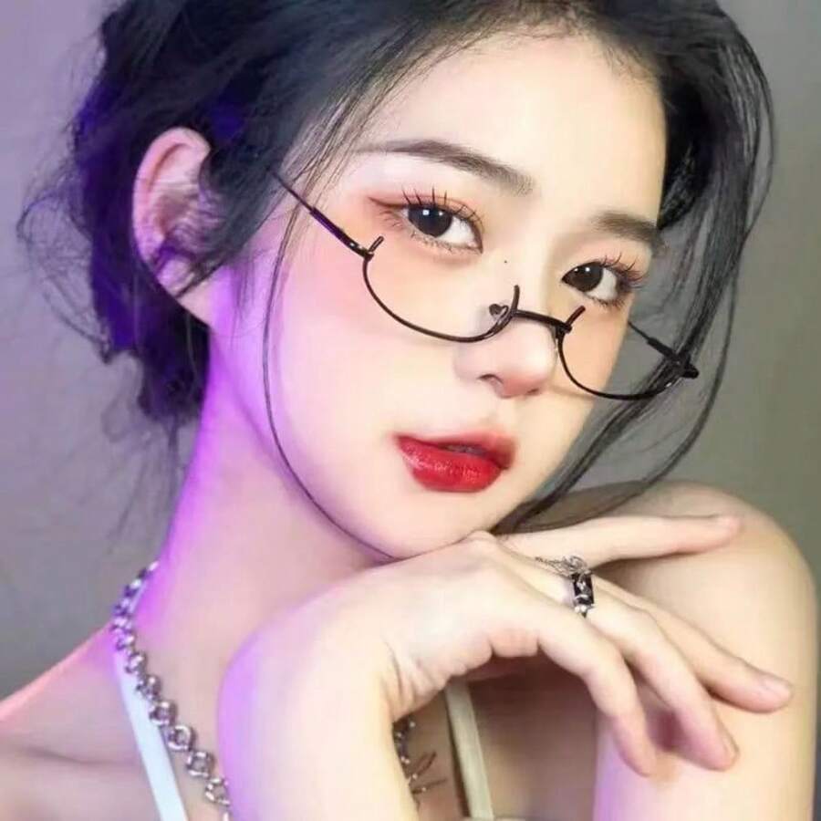 Pure Desire Lower Half Frame Glasses Frame Two-Dimensional Plain Photo Artifact Women's Jewelry - 8116 金色 - 查看 1