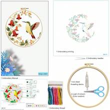 Bộ tranh treo tường trang trí hình chim ruồi và hoa thêu tròn 29cm | Bao gồm khung thêu, dụng cụ và hướng dẫn | Nghệ thuật thủ công tự làm cho phòng khách, phòng ngủ, trang trí nhà cửa - Nhiều màu - Xem 4