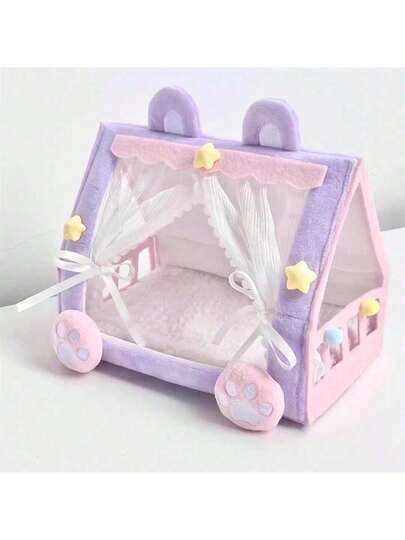 17cm Comfortable Pink Tent Bed 1st/2nd/3rd Generation Glazed Figurine Plush Doll, Cute Tent Bed Decor, Small Dog Hanging Accessory For LABUBU