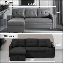 L-Shaped Sectional Sleeper Sofa With  Ports - Convertible Pull-Out Bed, Ample Storage, Timeless Design, Durable Construction Gray/Air Leather,23944373 - 珊瑚橙 - 查看 2