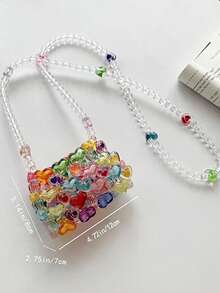 Oaoleer Mini Acrylic Beaded Crossbody Handbag Candy Color Handmade Pearls Purse For Women Children Party,Perfect For Music Festival, Perfect Valentine's Day Gift For Her, Best Valentines' Gift Choice Ever, Fashionable Heart Purse, Perfectly Match With Valentine Day Dress - 彩色 - 查看 2