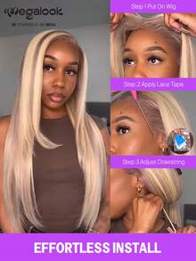 MEGALOOK 13x6 Gradient Color Lace Front Straight Hair #P10/613 Colorful Pre-Cut Ear To Ear 100% Human Hair Wig - No Glue Needed, Minimal Shedding, Invisible Seamless - Suitable For Women - S10/613 - View 4