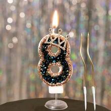 4/1pc Black And Gold Crown Candles, Shiny Pink Digital Candles, Birthday Candles, Birthday Decorations, Happy Birthday, Cake Candles, Room Decorations - Cute Pink Gradient Purple Bow Digital Children's Birthday Candles, Cake Decorations Candles