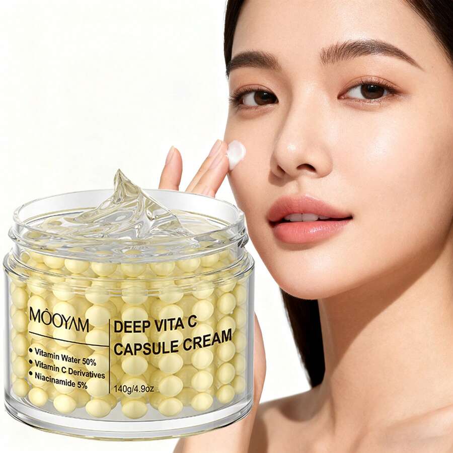 140g Crema en cápsulas con Vitamina C y Niacinamida, blanqueadora, hidratante, antienvejecimiento y reafirmante para todo tipo de piel. Crema hidratante estilo coreano para el cuidado nocturno, perfecta como regalo para Navidad, Halloween, Acción de Gracias y viajes.